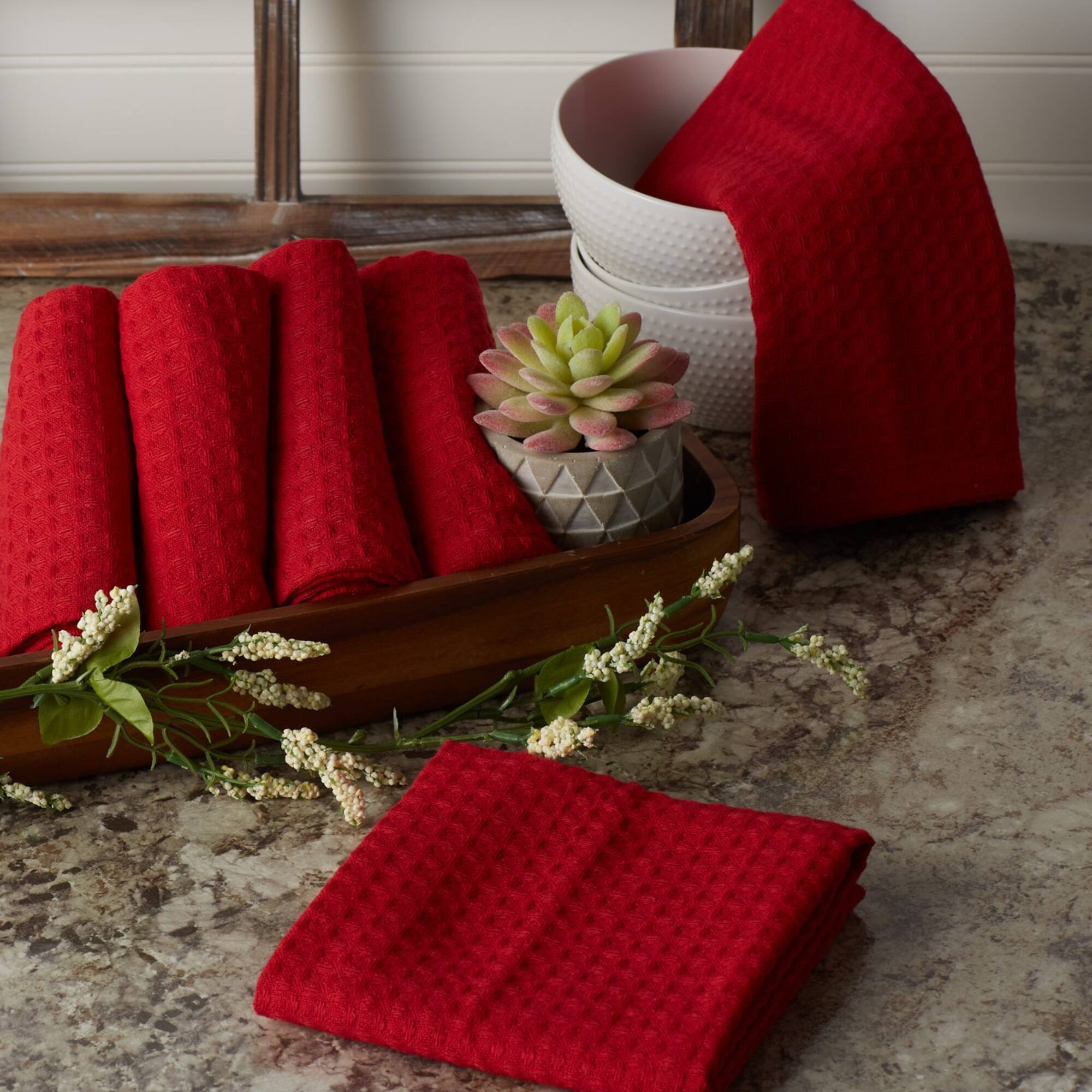 DII® Red Recycled Cotton Waffle Dish Towels, 6ct.